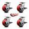 Service Caster 4 Inch Red Poly on Cast Iron Swivel Caster Set with Roller Bearings and Brakes SCC-20S420-PUR-RS-TLB-4 - alternate 4